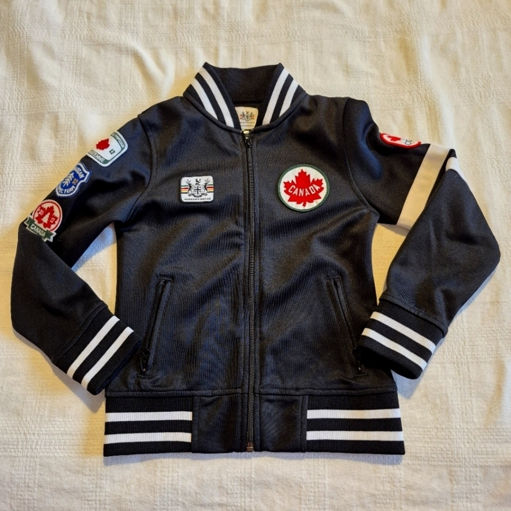 Hudson's Bay girls 7/8 black and white 2012 Olympic jacket EUC